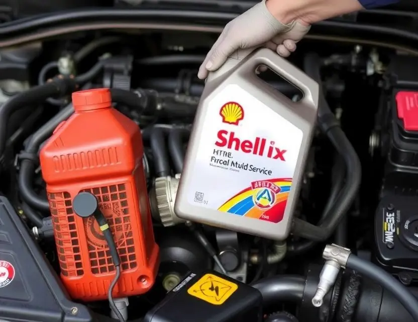 Обслуживание двигателя с маслом Shell